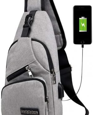 Bolsa de Hombro Mochila Honda Hombre y Mujer Impermeable Multifuncional con Puerto de Carga USB y Puerto para Auriculares