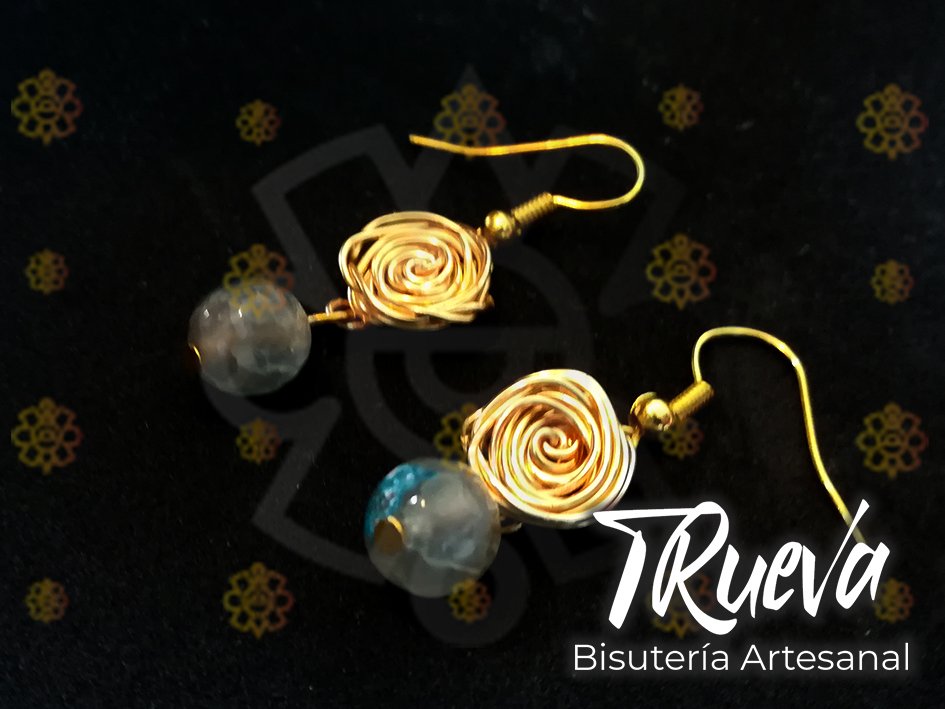 Pendientes de rosa con ágata de colores - Image 2