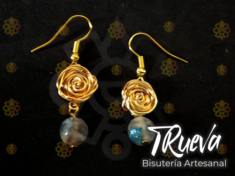 Pendientes de rosa con ágata de colores - Image 3