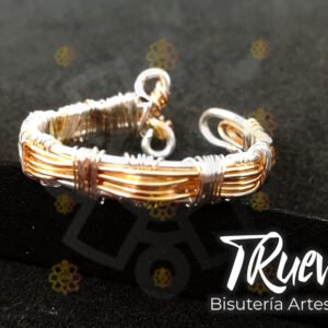 Anillo tramado grande dorado y plateado ajustable