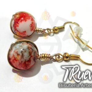 Pendiente perla acrílica rojo y blanco