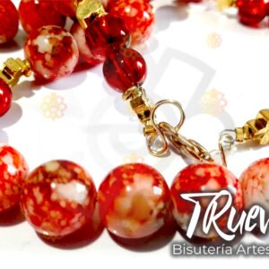 Collar de perlas acrílicas rojo-blanco, transparente y abalorios dorados