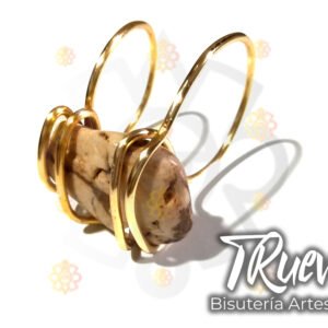 Anillo doble aro con cabujón marrón