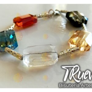 Pulsera de cuentas de cristal de colores con separadores plateados
