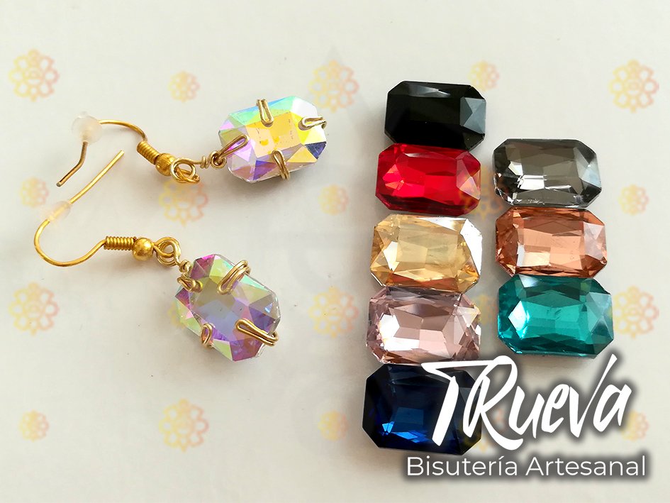 pendientes dorados con cuenta de cristal imitación diamante de color - Image 3