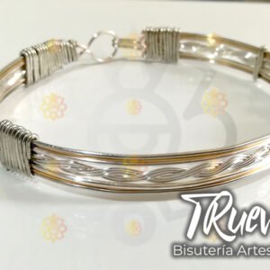 02 - Brazalete TRueba trenzado tipo B plateado con dorado artesanal