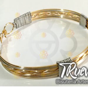 03 - Brazalete TRueba trenzado tipo B dorada con plateado artesanal
