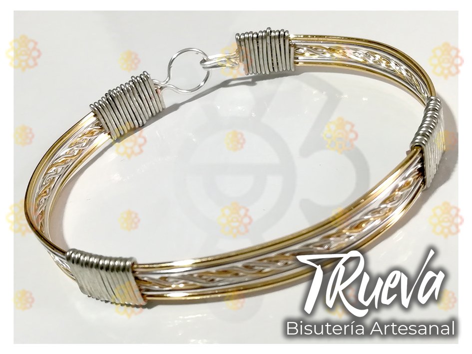 06 - Brazalete TRueba trenzado tipo C dorada con plateado artesanal - Image 2