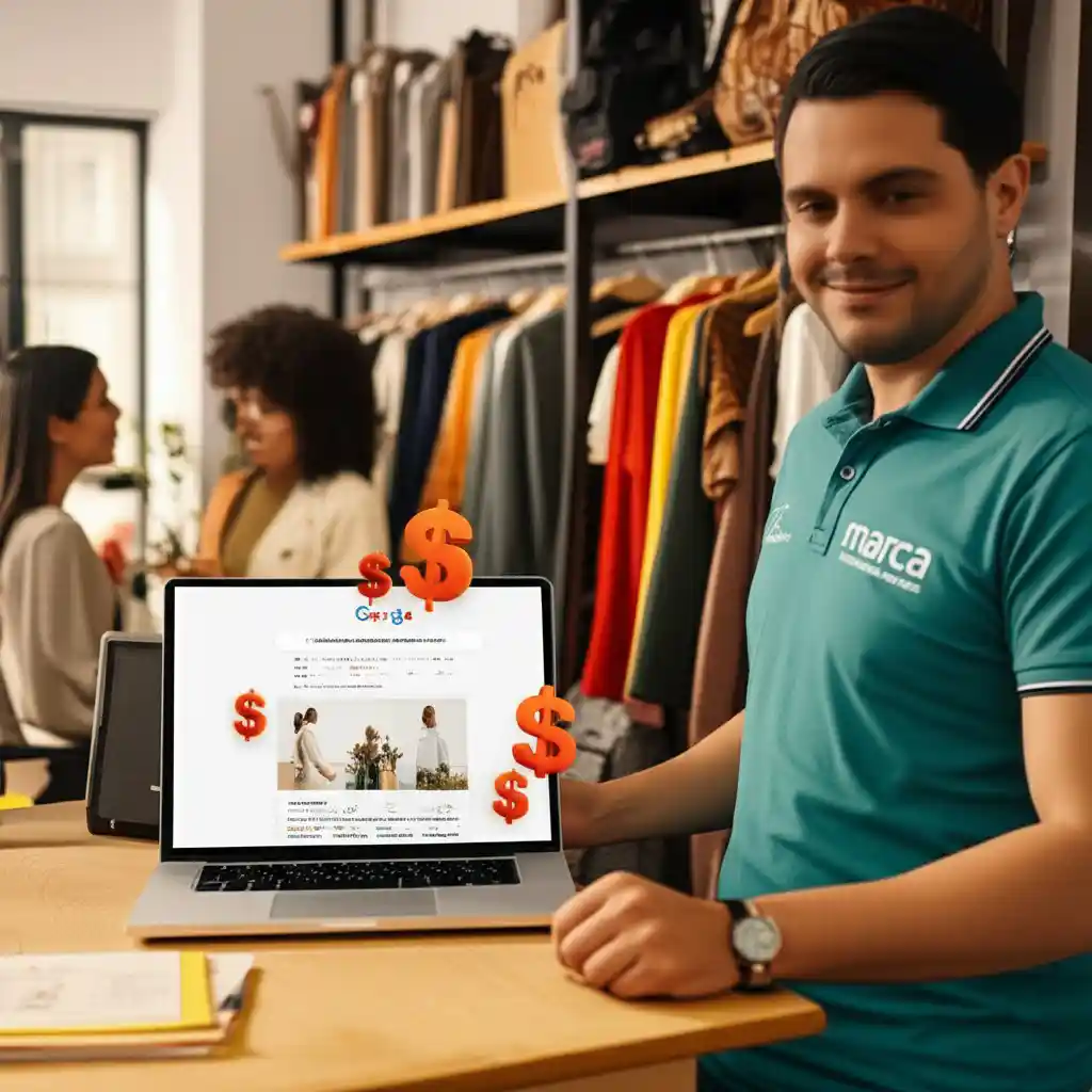 Emprendedor feliz viendo su web posicionada en Google con resultados y ventas