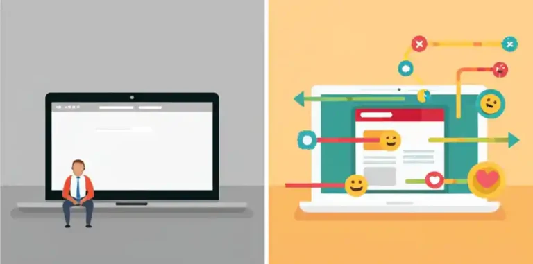 ilustración sitio web no está funcionando vs sitio optimizado